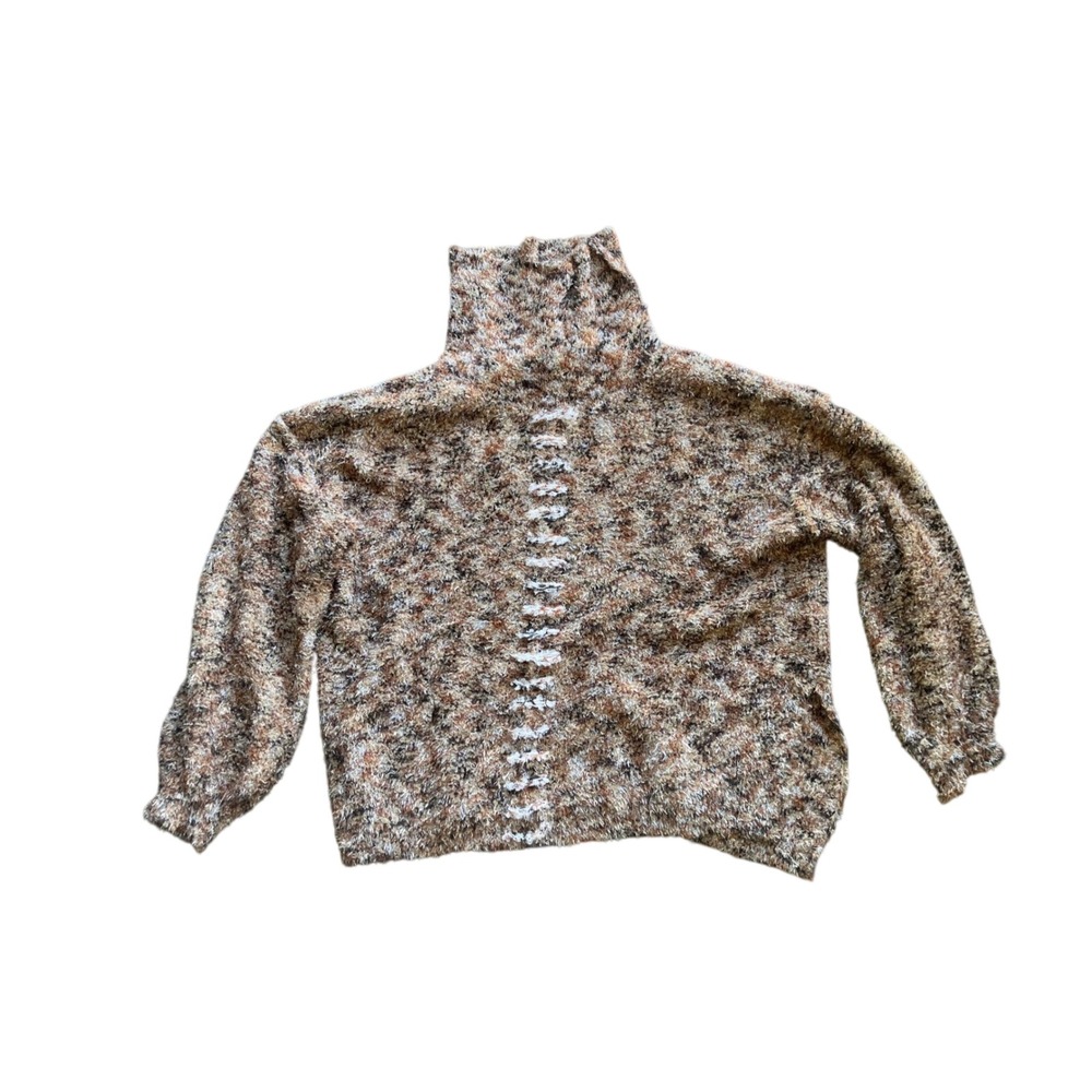 Lounge cozy BKE Womens Olive Multi Boucle Fuzzy Mock‎ Neck Sweater  Large NWT